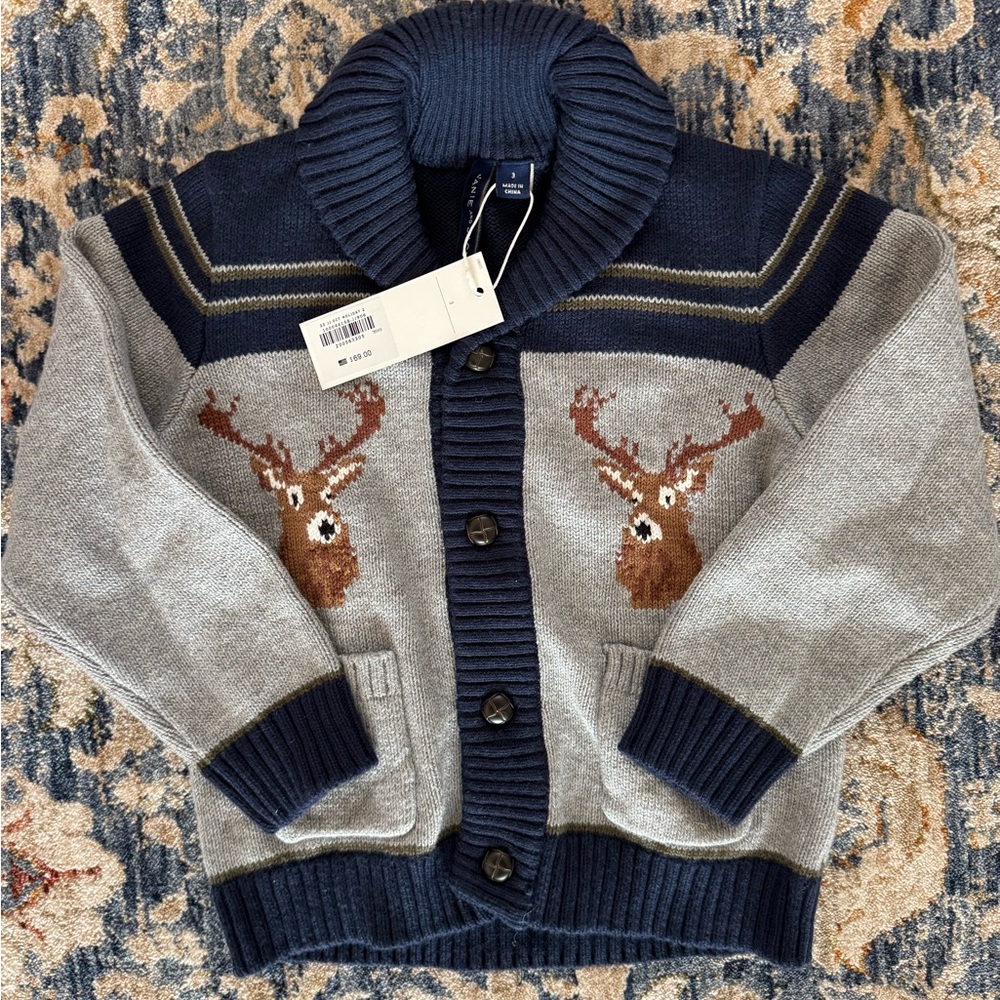 Janie and Jack Navy and Gray Kids Sweater Deer Antler
